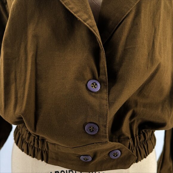 Vtg 80s Cropped Brown Boho Chic Freedom Parisian Military Jacket - Picture 2 of 13